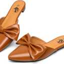 Trary Mules for Women Flats, Pointed Toe Womens Mules with Heels, Black Mules Shoes for Women, Bow Mules Women's Flats, Slip On Flats Flat Mules, Backless Loafers for Women, Women's Mules & Clogs (11, Pu-brown)