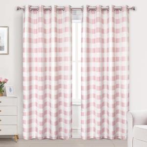 DriftAway Buffalo Plaid Check Curtains Blackout Room Darkening Thermal Insulated Pink and White Buffalo Checkered Window Drapes for Farmhouse Bedroom Living Room Grommet Curtain 2 Panels 84 Inch Long