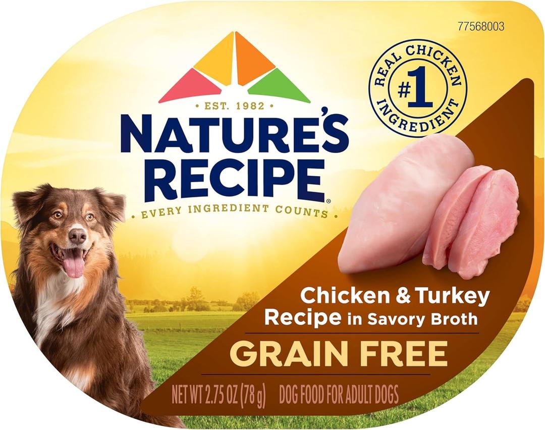 Nature's Recipe Grain Free Wet Dog Food, Chicken & Turkey Recipe, 2.75 Ounce Cup (Pack of 12). mar/27/2027