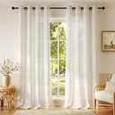 Anmao Flax Linen Curtains for Living Room 102 Inch Length 2 Panels Set, Light Filtering Sheer Window Curtain Drapes for Bedroom with Nickel Grommet, 52 Inch Wide Each Panel, Ivory Color