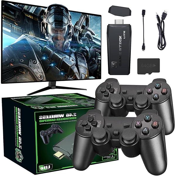 Wireless Retro Handheld Game Console, Game Console Stick Built-in 20000+ Plug-and-Play Video Games, Equipped with 18 Simulators, 4K HDMI Output and Dual 2.4G Controller63GB