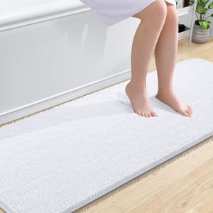 OLANLY Bathroom Runner Rugs 70x24, Extra Soft Absorbent Chenille Bath Rugs, Rubber Backing Quick Dry, Machine Washable Long Bath Mats for Bathroom Floor, Tub and Shower, Home Decor Accessories, White