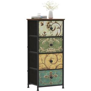 Tohomeor Small Dresser for Bedroom with Retro Flower Narrow Drawers Slim Chest of Drawers Skinny Nightstand Sofa End Table for Living Room Entryway Closet Storage (Multi, 4 Drawers) (11.8"D x 16.5"W x 36.8"H (4 Drawers))