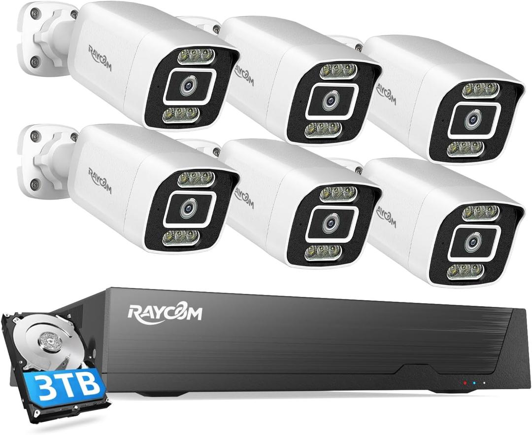 PoE Security Camera System, 6pcs Wired 5MP Outdoor IP Cameras with Color Night Vision, AI Human Detection, Two-Way Audio, 4K 8CH NVR with 3TB HDD for 24-7 Recording, No Monthly Fee