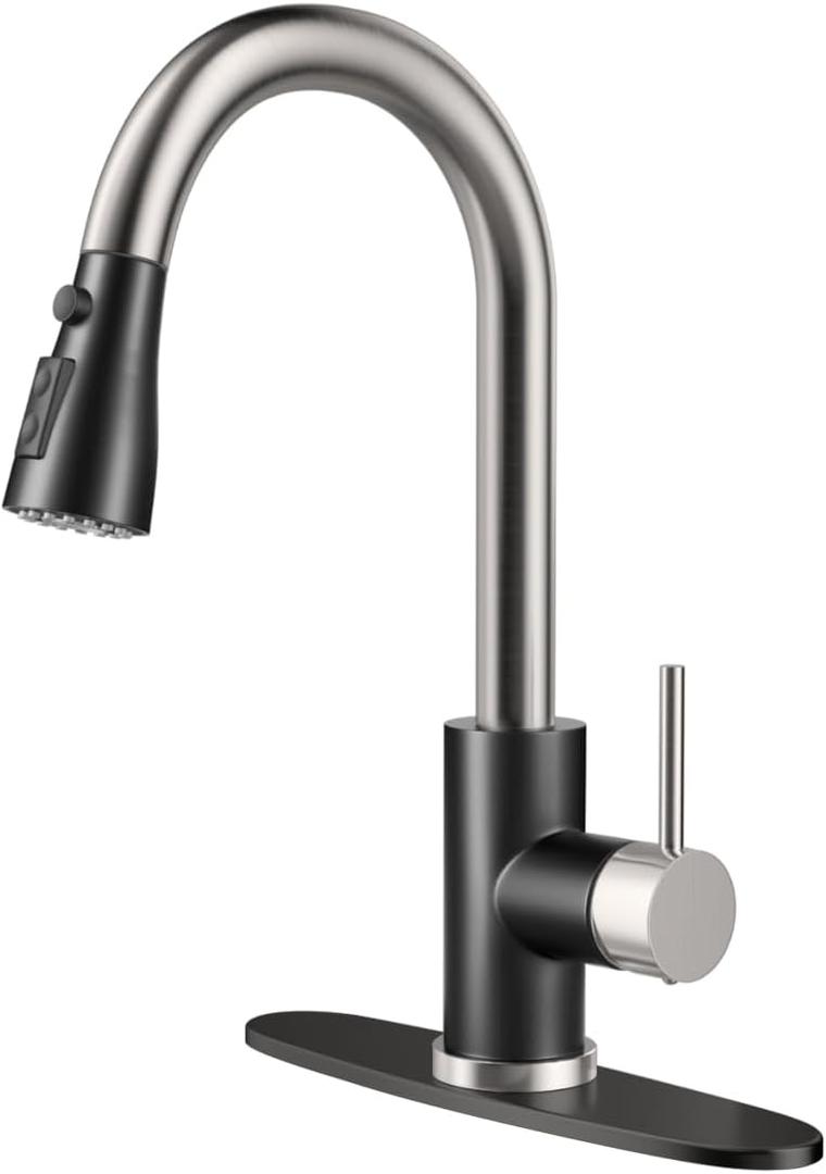 Kitchen Sink Faucet, Pull Down Kitchen Faucet, Black Nickel Stainless Steel Pull Out Kitchen Faucet with Pull Down Sprayer and 10 Inch Panel for Laundry Bar Kitchen Sinks