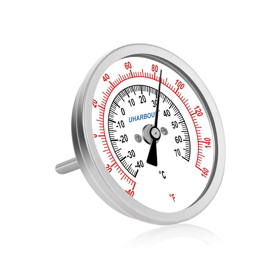 Water Temperature Gauge, 3" Dial Fully StainlessSteel Water Temp Gauge, Water Thermometer with 2-1/2" Stainless Steel Stem, -40 to 160F, 1/2" NPT Back Mount