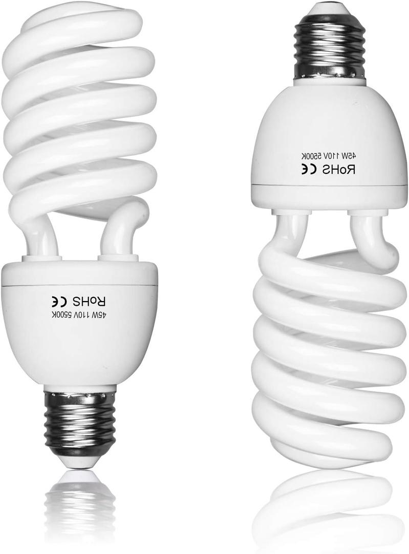 EMART Full Spectrum Light Bulb, 2 x 45W 5500K Spiral CFL Daylight for Photography Photo Video Studio, Softbox Lighting Kit, Household Use, Portrait Shooting