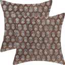 AEIOAE Brown Pillow Covers 20x20 Inch Set of 2, Boho Spring Vintage Floral Throw Pillows Case, Flower Rustic Seasonal Summer Outdoor Decorative Farmhouse Decor Cushion Covers for Home Sofa Bed Couch