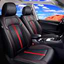 Fit RAV4 Car Seat Covers for Select Toyota RAV4 2013-2024 2025/RAV4 Hybrid - Full Coverage Leather, Waterproof & All Weather Seat Cushion Protector, Full Set, Black with Red Trim
