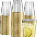 PLASTICPRO Disposable 8 oz Crystal Clear Plastic Tumblers With Gold Rim for Party's & Weddings pack of 50