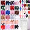 FANDAMEI Press on Nails Almond, 24 Colors 576PCS Short Press on Nails, Cat Eye Nails Short Almond, Glossy Glitter Nails Press On French Tip, Natural Fit Lightweight Fake Nails for Christmas Nail Art