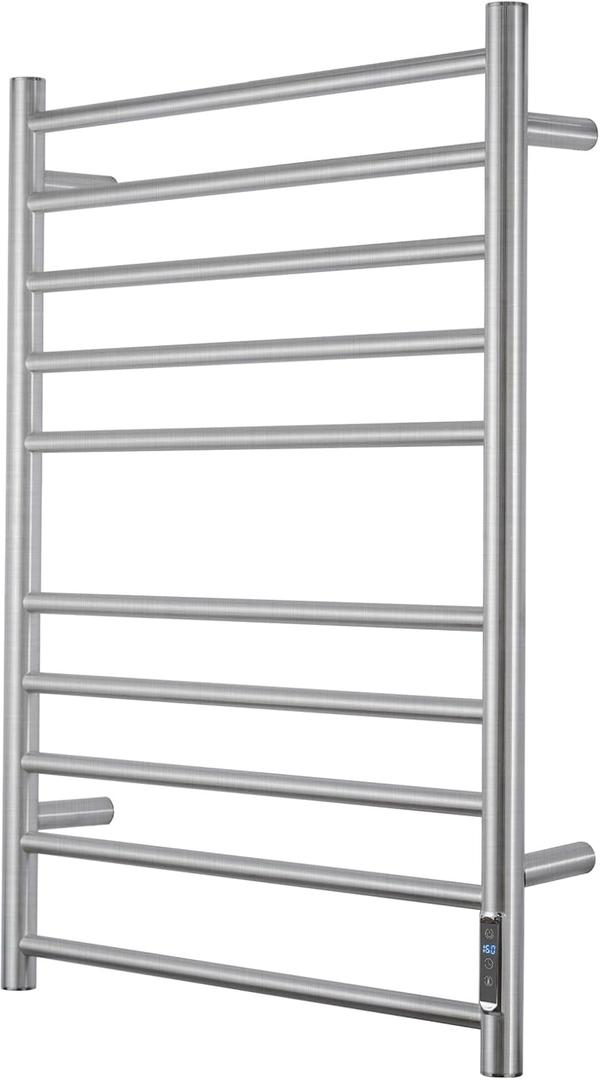 Heated Towel Racks for Bathroom, Wall Mounted Electric Towel Warmer Racks with Timer & Temperature Control, 10 Bar Stainless Steel Towel Heater for Bathroom, Brushed Silver, Plug-in