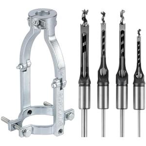 UwinVwin Square Hole Drill Bit Adapter with 4pcs Square Hole Drill Bit, Mortising Attachment for Drill Press, Mortise Machine, Power Tool Accessory for Drill Machines