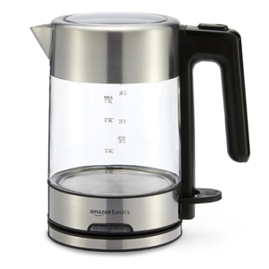 Basics Electric Kettle with Glass Carafe for Tea and Coffee, Fast Boiling, Auto ShutOff, BoilDry Protection, Temperature Control, Removable Filter, 1 Liter, 1500W, BPAFree