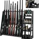 ikkle Gun Rack Floor Rifle Racks with Pistol Rack, Indoor Shotgun Holder for Gun Displaying, Wooden Gun Storage with Soft Pads for 9 Rifles & 8 Handguns