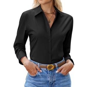 siliteelon Womens Button Down Shirt Cotton Dress Shirt Long Sleeve Collared Button Up Business Shirt Work Office Blouse, Medium 
