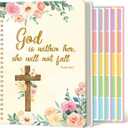 Xqumoi A5 Floral Cross Beige Religious Hardcover Spiral Notebook with Bible Tabs - Flowers Christian Bible Verse Ruled Hardbound Journal Book Labels Index Christmas Gift Sunday School Office Supplies