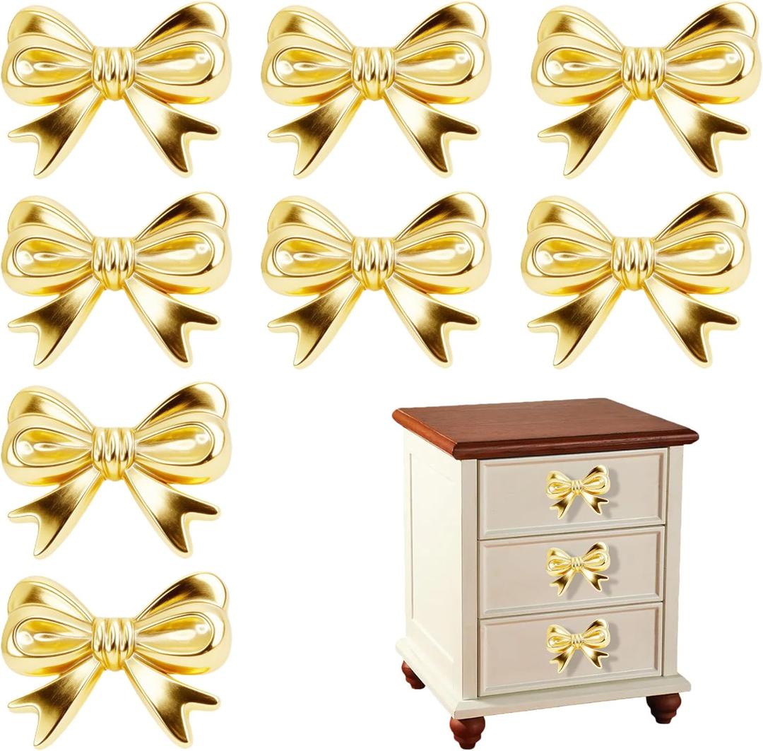8 Pack Vintage Bow-Shaped Dresser Knobs, Decorative Drawer Handles for Desk,TV Cabinet,Wardrobe & Bookcase - Antique Gold Hardware Pulls (Gold-8)