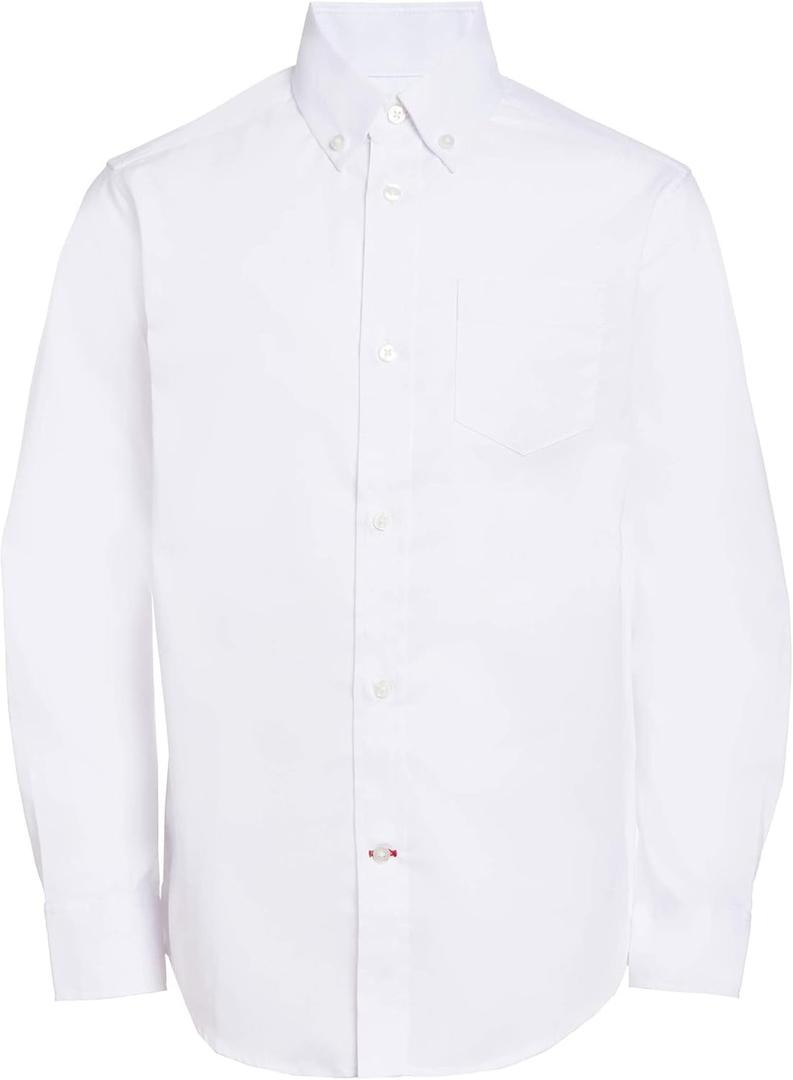Tommy Hilfiger Boy's Oxford Long Sleeve Dress Shirt, Collared Button-down With Chest Pocket, Regular Fit (20 Husky, White)