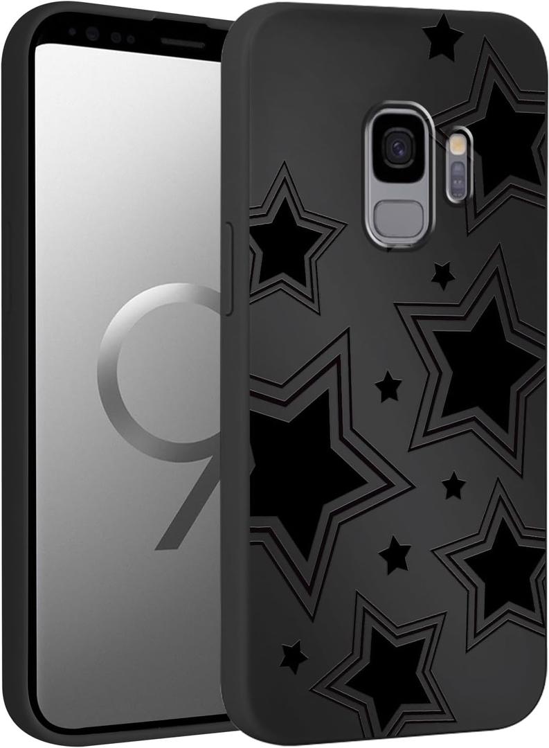 Cute Cool Star Phone Case for Samsung Galaxy S9 5.8", Aesthetic Coquette Black Pattern Print Design Case Soft Slim Shockproof TPU Protective Funda Cover for Women Girls