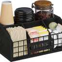YINMIT Coffee Station Organizer for Countertop, Wood Coffee Bar Organizer with Removable Dividers for Pods, Syrup, Cups, Stirrer, Tea - Office Bar Accessories, Iron Wire-Black