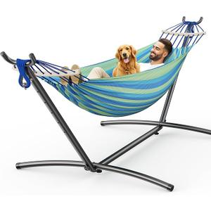 Double Hammock, Heavy Duty Portable, 500 lb Weight Capacity, Perfect for Both Indoors and Outdoors, 2 Person Hammock with Carrying Bag, Wide Blue