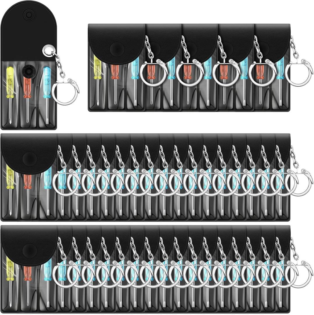 Jutom 40 Set Mini Screwdriver Keychain Set Bulk Includes 3 Mini Screwdrivers in a Portable Pouch with Snap with Hook Bulk Adult Men Employee Coworkers Gifts Father's Gifts for Men Tool Party Favors