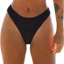 CUPSHE Women's Bikini Bottom High Cut Mid Waist Cheeky Bathing Suit (Black, XS)