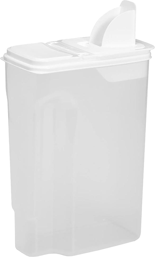 Buddeez Large Food Storage Container - 8 Quart Pantry Buddy, All Purpose Clear Kitchen Organization and Storage - Cereal, Flour, Sugar, Rice Dispenser, EZ Pour Spout and Easy Grip Handle (White Lid)