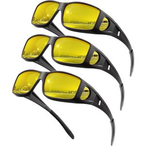Night-Vision-Driving-Glasses Men Women Over-the-Glasses: Anti Glare Polarized Wrap-Around Night Vision Glasses