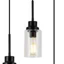 3-Lights Modern Pendant Light Fixtures Black Adjustable Height Ceiling Lights Chandelier with Clear Glass Shades Kitchen Island Lighting Hanging E26 Base for Foyer Dining Room