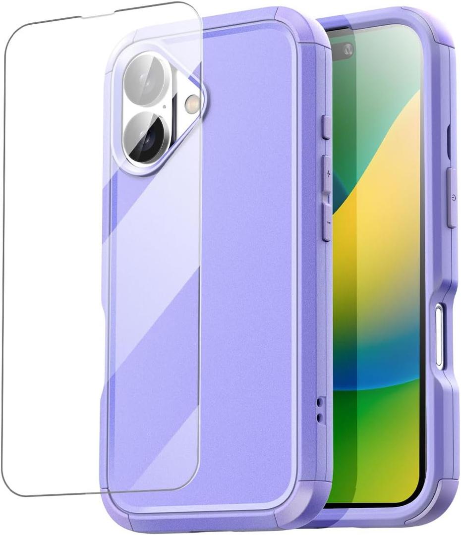 AICase for iPhone 16 Case with Glass Protector,3-Layer Heavy Duty Pocket-Friendly Rugged Durable Military Grade Protection Shockproof/Drop Proof/Dust Proof Protective Phone Cover for iPhone 16 6.1"_1