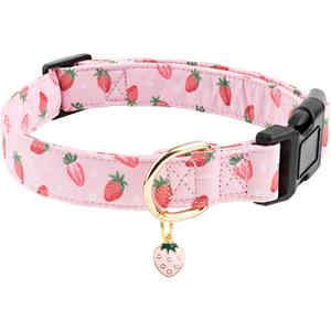 Faygarsle Pink Strawberry Print Cotton Dog Collar for Small, Medium, Large Boys Girls Dogs L
