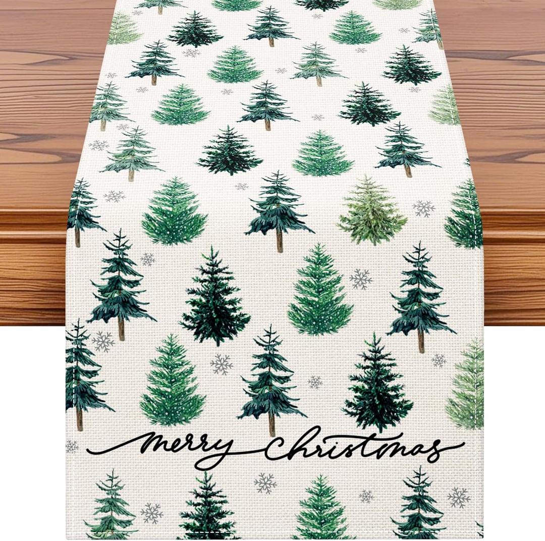 OTOSTAR Snowflake Christmas Tree Black Merry Christmas Table Runner, Xmas Seasonal Winter Holiday Kitchen Dining Table Decoration for Home Party Decor 13x90 Inch