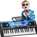 Upgraded 37 Keys Kids Piano Keyboard with Microphone Music Stand  Portable Musical Toys for Toddlers Ages 3 4 5 6 Boys Girls Birthday Gift - Black