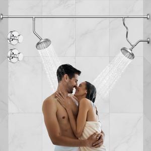 Dual & Tandem Shower Head for Couples by Bntuk - High Pressure Double Shower heads System with 5 Spray Settings, Easy Installation Bathroom Upgrade (Luxury Polished Chrome, 6 Inch Round Showerhead)