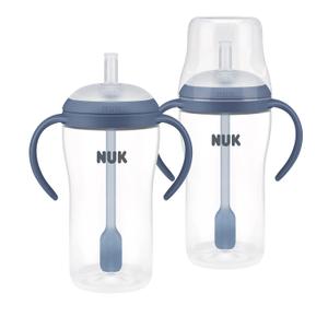 NUK Perfect Match Learner Straw Cup, 8 oz, 2 pack  Soft Straw, Easy-Grip Handles, BPA Free, Spill Proof Transition Sippy Cup (Blue)