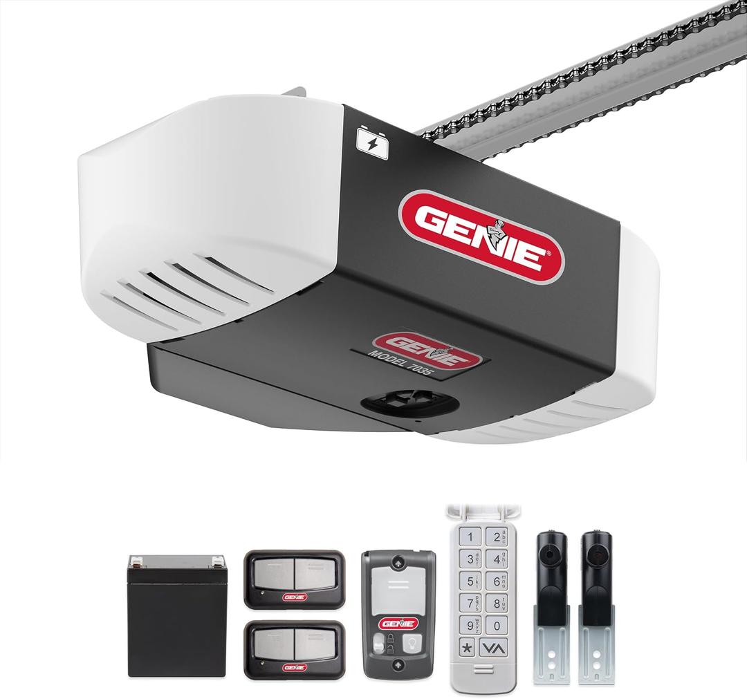 Genie Chain Drive 750 3/4 HPc Garage Door Opener w/Battery Backup - Heavy Duty - Operate your garage door when the primary power is out - Wireless Keypad Included, Model 7035-TKV,BLACK