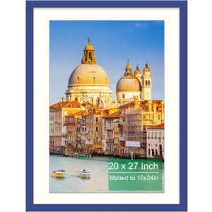 wyooxoo 20x27 Picture Frame Made of Solid Wood Photo Frames Display Pictures 16x24 with Mat or 20 x 27 Without Mat Colorful Frame For Wall or Tabletop Display,Dark blue