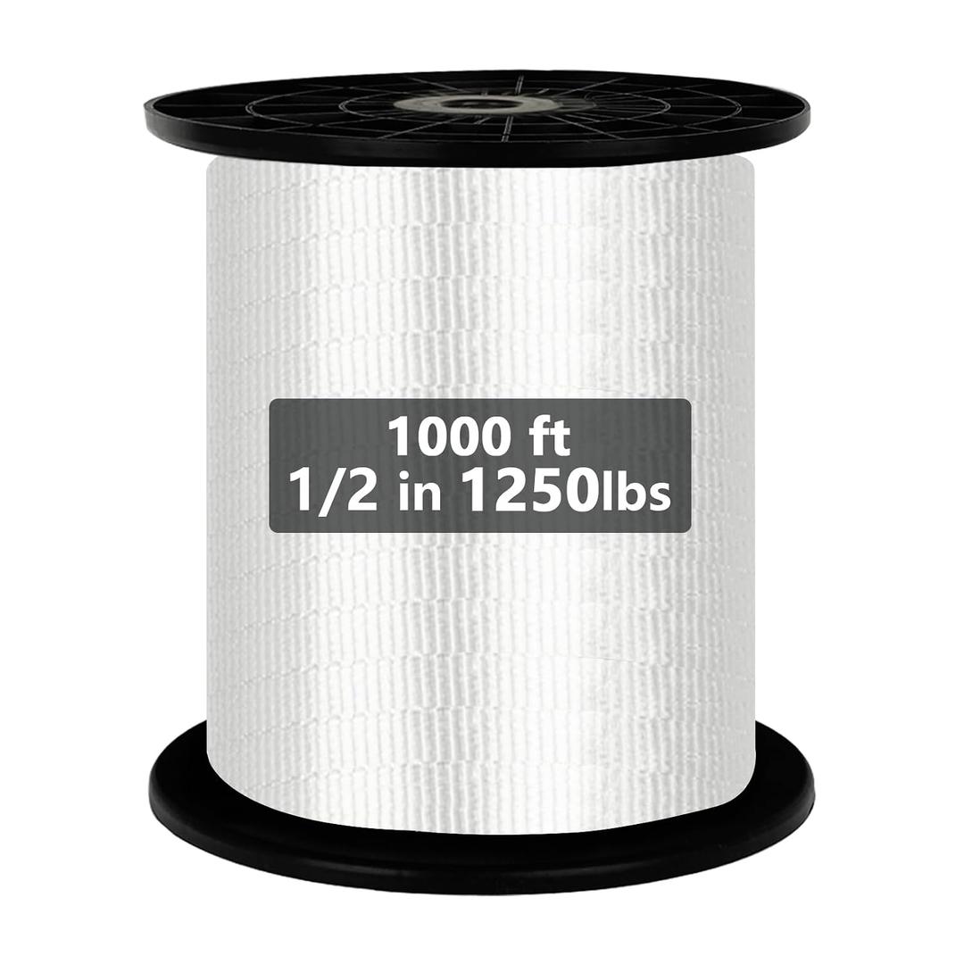 1250Lbs Mule Tape 1000ft X 1/2’’ Polyester Mule Webbing for Wire & Cable Conduit Work Variable Functions Heavy Duty Pull Tape Flat Rope for Pulling/Loading/Packing Under Any Weather Condition Muletape