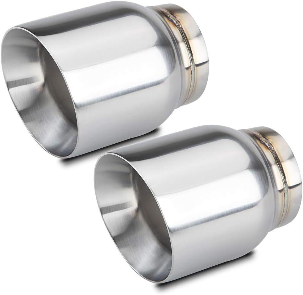 LCGP 3" Inlet Universal Exhaust Tip Pack of 2, 4" Outlet - 5" Long, Stainless Steel Double Wall Angle Cut