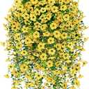 Artificial Hanging Flowers for Outdoors, Fake Hanging Plants with Baskets, UV Resistant Silk Faux Flowers for Outdoor Planters for Home Patio Porch Decor Spring Summer Outside Decoration, Yellow (1 Pack)