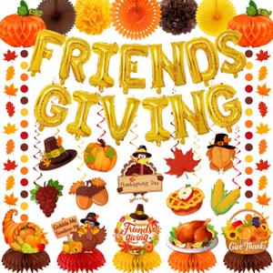Friendsgiving Party Decorations, Friendsgiving Decorations Kit includes Friendsgiving Letter Balloons Honeycomb Centerpieces Leaf Garland, Fall Friends giving Thanksgiving Indoor Outdoor