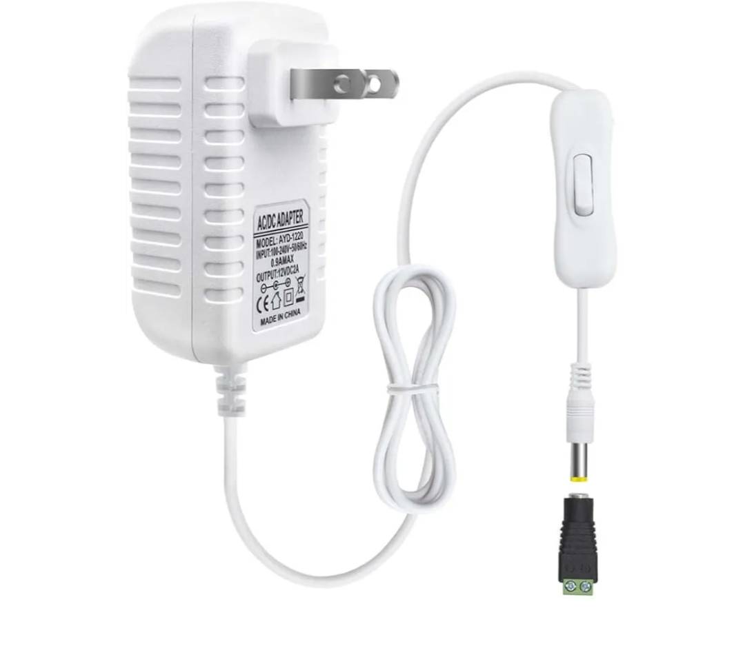 12V Power Supply, 12 Volt 2A 24W DC Power Supply with On Off Switch, White Switching LED Power Adapter, AC 110V to 12V Wall Wart Transformer Plug for LED Strip Lights with 5.5/2.1 DC Female Connector