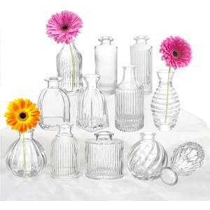 Bud Vases Set of 12, Glass Vase for Decor Centerpieces, Small Vases for Flowers, Clear Flower Vase Stripe Modern Bud Vases in Bulk, Vintage Vases for Floral Wedding Party Table Decoration Home Decor