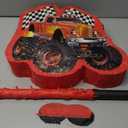 Red Truck Piata of Monster Small Piata Race Car with Blindfold and Stick for Kids Boys 14.1 x 12.6 x 3.2 Inch Birthday Truck Party Supplies Construction Themed Party Games Decorations