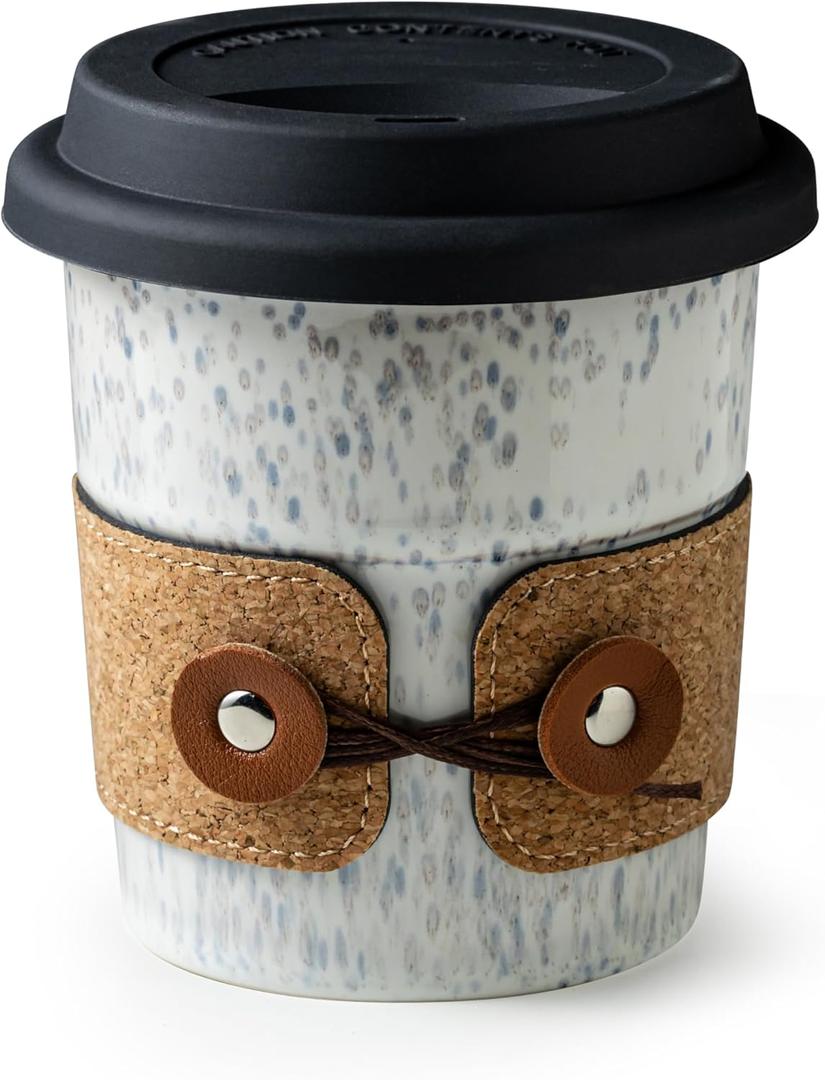 Ceramic Coffee Tumbler, Large Travel Coffee Mug with Lid, Large Porcelain Coffee Cup, Reusable Tea Mug, Microwave & Dishwasher Safe, Coffee Gifts for Men & Women, 13.5oz