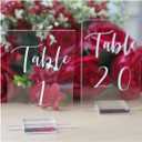 UNIQOOO Acrylic Wedding Table Number 1-20 with Stand | 4x6 inch Printed Calligraphy, Sign and Holder | Perfect for Wedding, Reception, Centerpiece Decoration, Event, Party