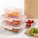 10 Pack Glass Meal Prep Containers, Food Storage Container Set with Snap Locking Lids, Airtight Lunch Boxes for Kitchen, Microwave, Oven, Freezer, and Dishwasher Safe (Pink)