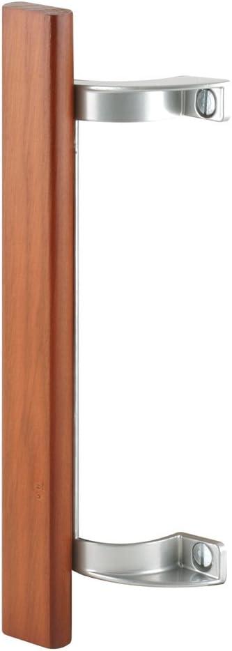 Prime-Line C 1189 Sliding Glass Door Pull Handle, 6-1/2 In. to 6-5/8 In. Hole Centers, Aluminum Posts, Wood Handle (Single Pack)